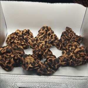Leopard Print Hair Scrunchie Set 6- Animal Print Brown